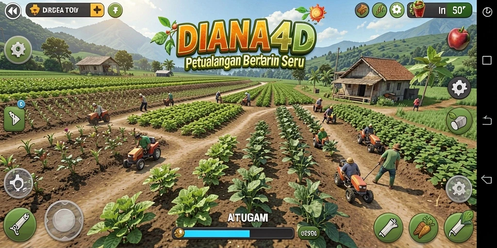 Screenshot gameplay DIANA4D menunjukkan aktivitas bertani yang seru.