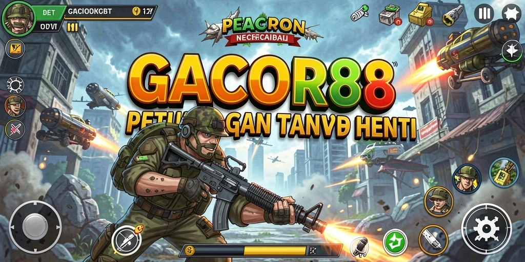 Tampilan aksi mendebarkan dari GACOR88 dengan karakter beraksi di medan perang.