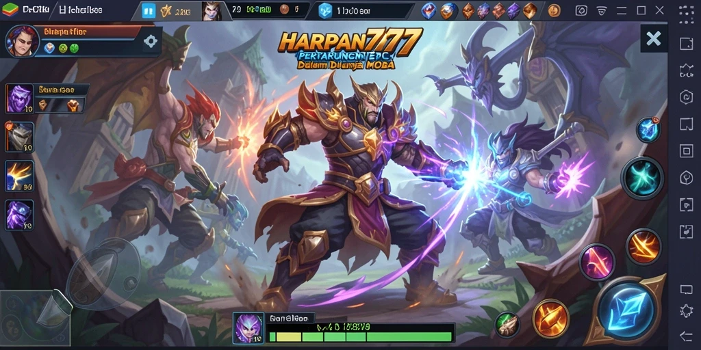 Tampilan seru dari gameplay pertarungan MOBA HARAPAN777.