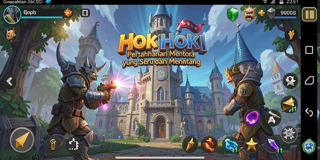 Tangkapan layar menampilkan aksi menara pertahanan dalam HOKIHOKI.