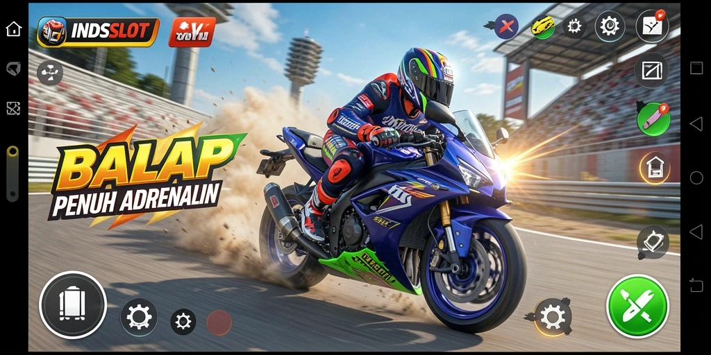 Tampilan gameplay balap motor yang seru dan mendebarkan di INDSLOT.