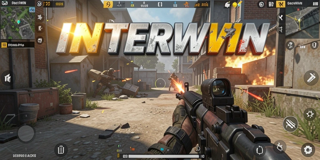 Tangkapan layar gameplay INTERWIN menampilkan aksi pertempuran yang intens di medan perang.