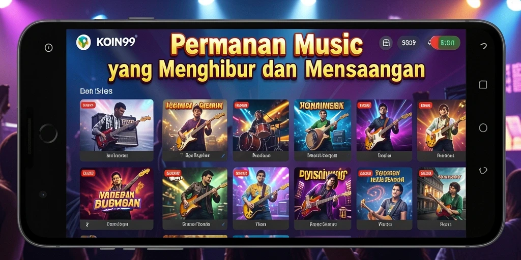 Screenshot gameplay KOIN99 dengan elemen musik yang menarik.