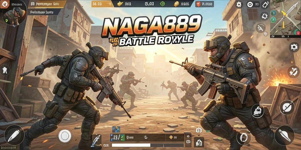 Tangkapan layar NAGA889 menampilkan aksi intens dalam game Battle Royale.