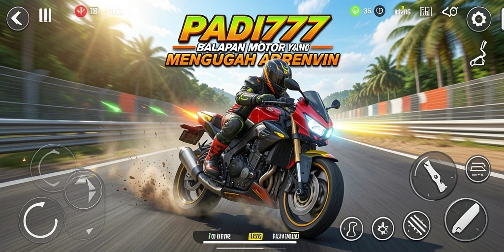 Screenshot PADI777 menampilkan aksi balapan motor yang seru.