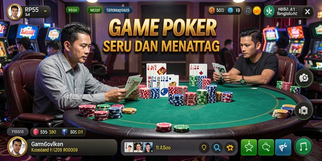 Tampilan seru dari gameplay poker di RP55 yang mengasyikkan.