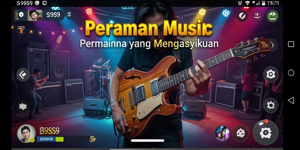Screenshot utama S9S9 menampilkan gameplay seru dengan irama musik yang menggugah semangat.