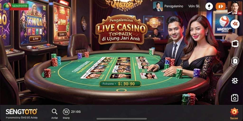 Screenshot utama SENGTOTO dengan dealer langsung dalam aksi permainan.
