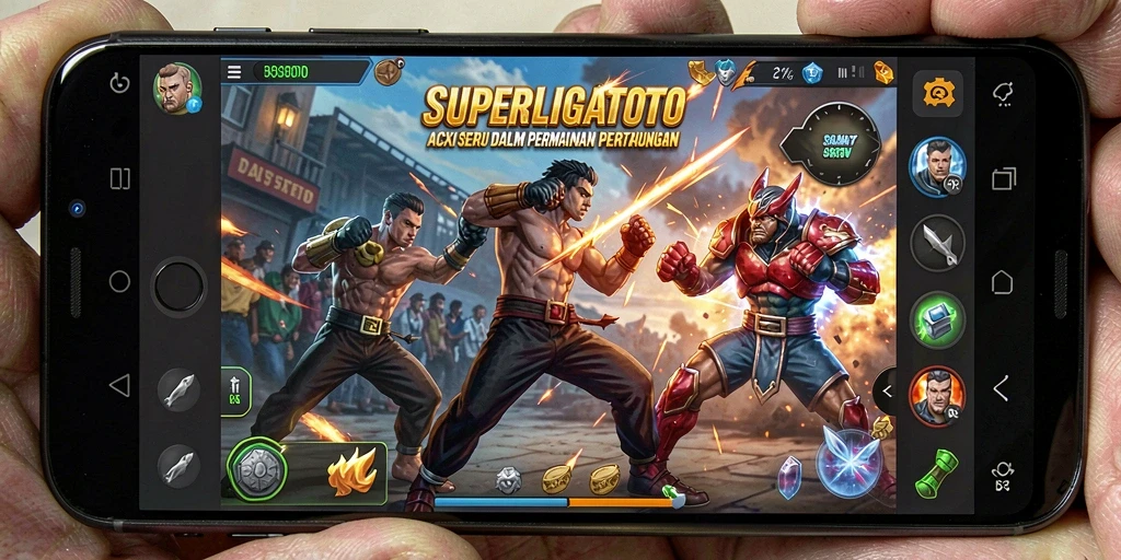 Tampilan gameplay seru dari SUPERLIGATOTO dengan pertarungan yang menegangkan.