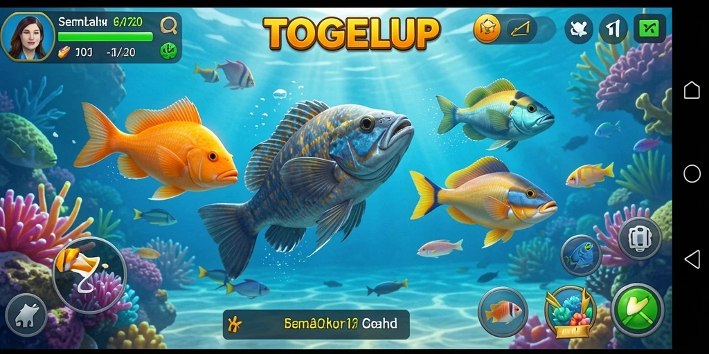 Screenshot gameplay TOGELUP menampilkan aksi menembak ikan yang seru.
