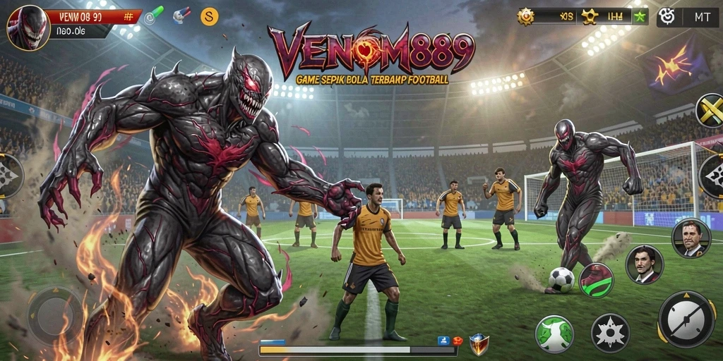 Tampilan gameplay seru di VENOM889 dengan aksi sepak bola yang mendebarkan.