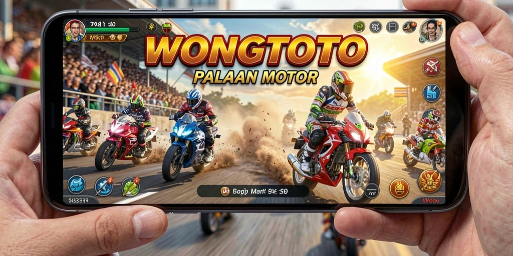 Tampilan gameplay WONGTOTO dengan aksi balapan motor yang seru.