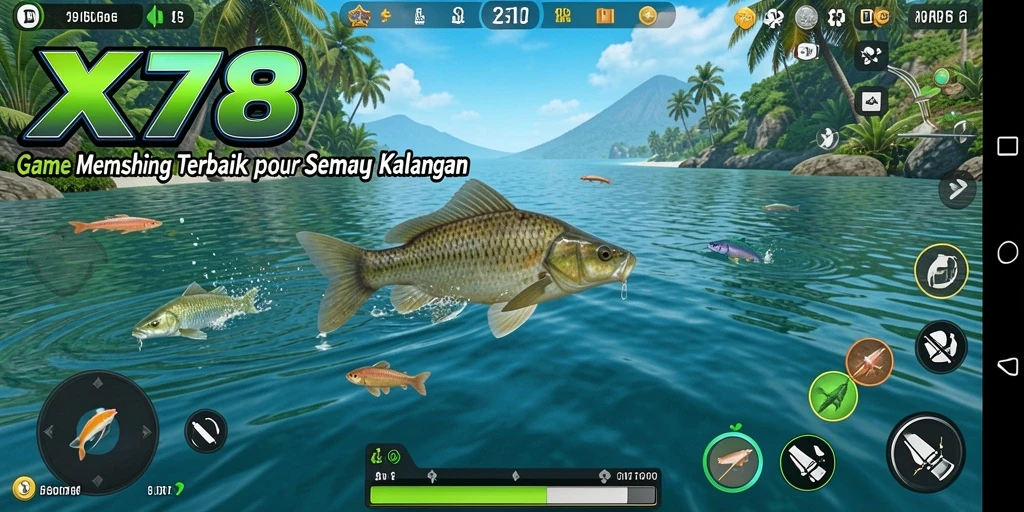 Tampilan gameplay menarik X78 menunjukkan aksi memancing yang mendebarkan.