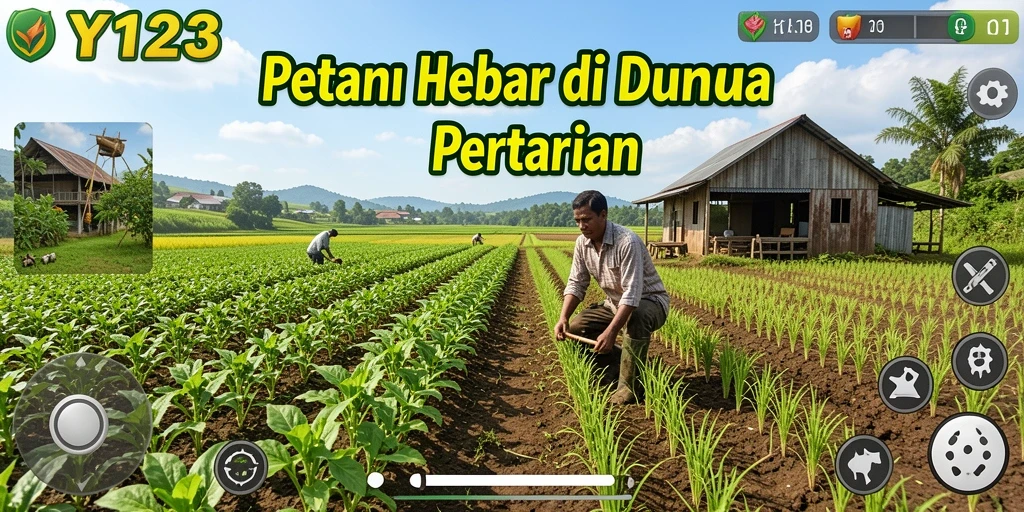 Tampilan gameplay yang menakjubkan dalam YY123 dengan suasana pertanian yang asri.